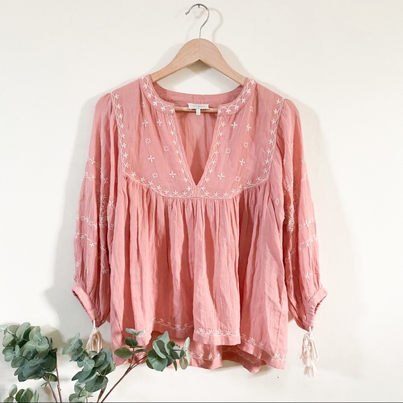 Lucky Brand Tops - Lucky Brand Pink Flowy top with embroidery